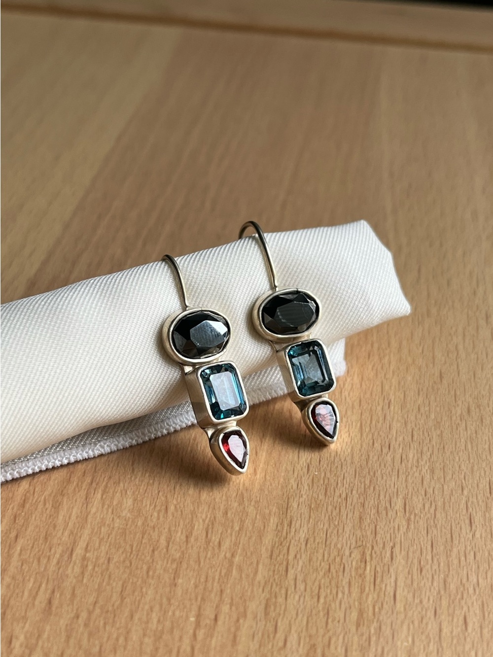 Vintage Art Deco Sterling Drop Earrings with Semi-Precious Stones - Picture 2 of 4
